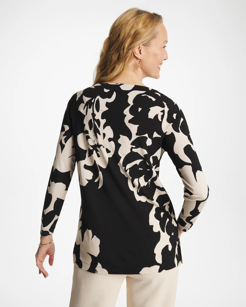 Chico's For Sale Black Blossom Matte Jersey Button Tunic