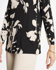 Chico's For Sale Black Blossom Matte Jersey Button Tunic