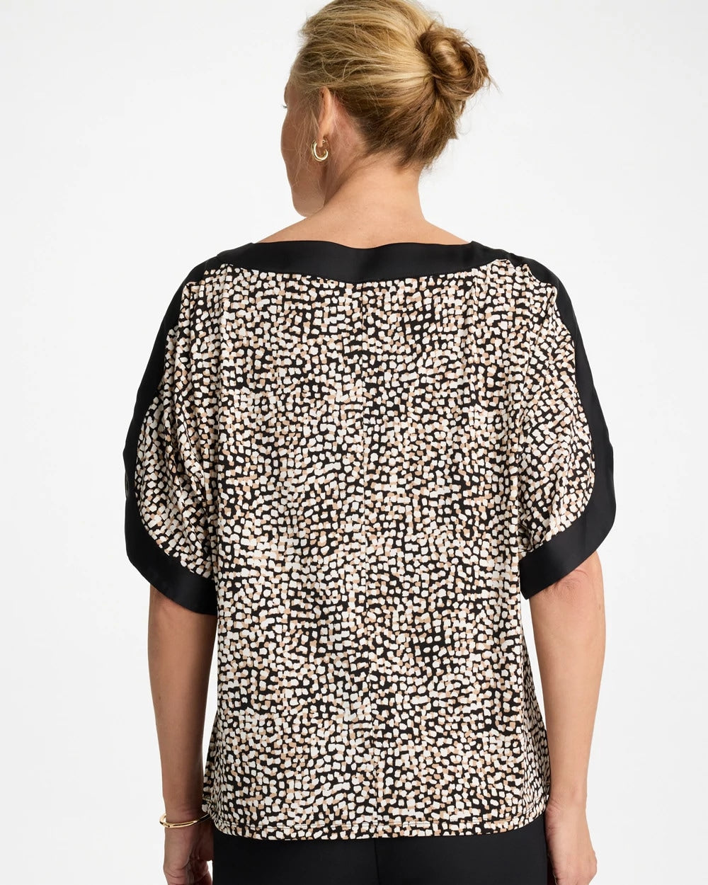 Chico's Online Cattail Brown Printed Jersey & Satin Dolman Tee