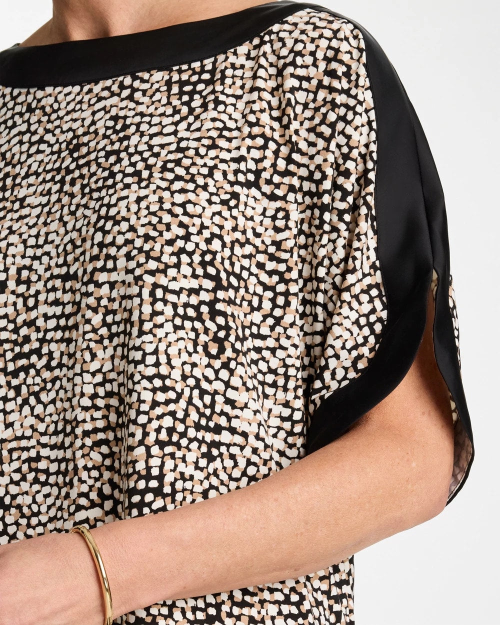 Chico's Online Cattail Brown Printed Jersey & Satin Dolman Tee