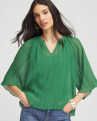 Chico's Sale Jardin Green Textured Pleated Chiffon Blouse