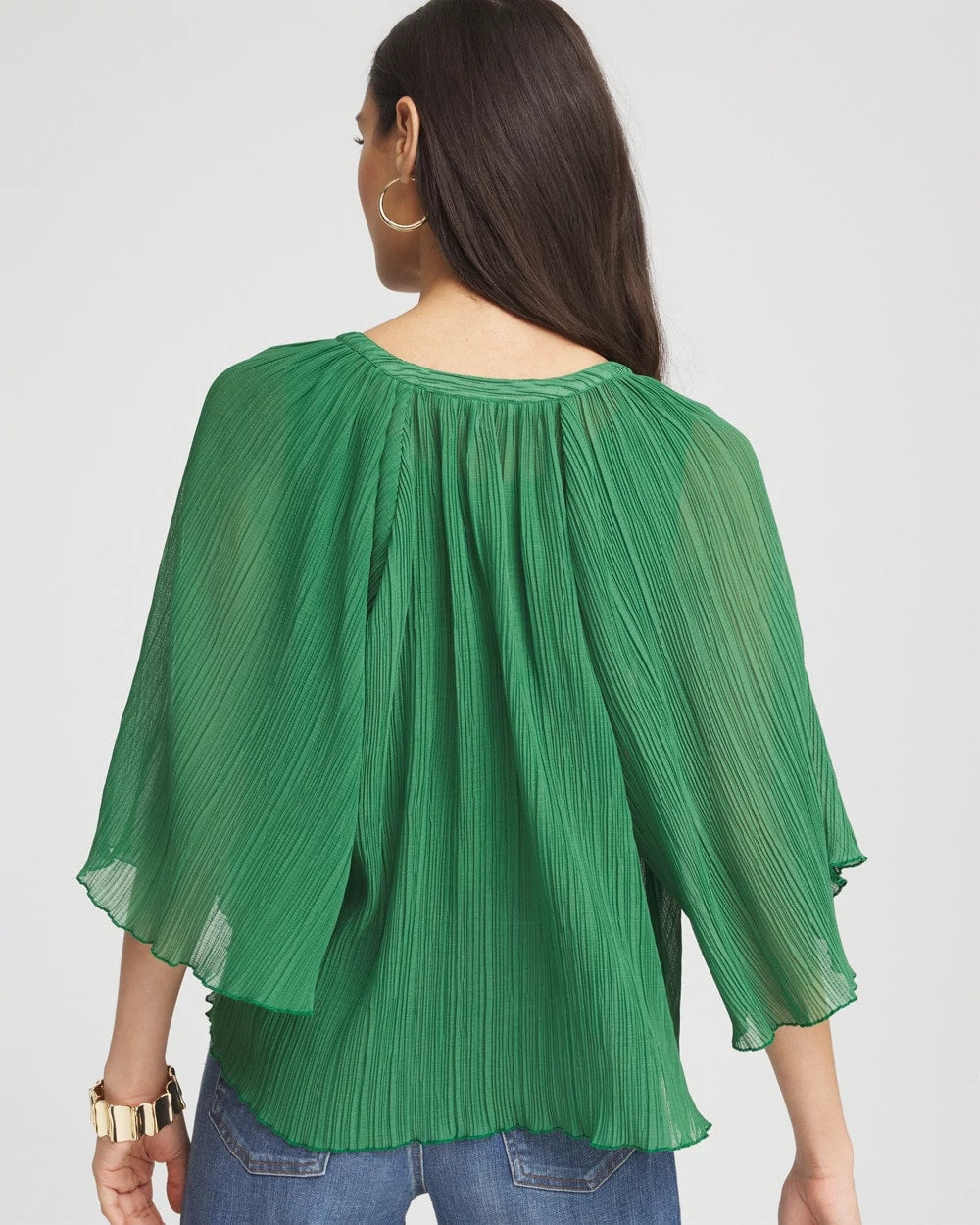 Chico's Sale Jardin Green Textured Pleated Chiffon Blouse