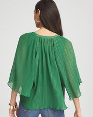 Chico's Sale Jardin Green Textured Pleated Chiffon Blouse