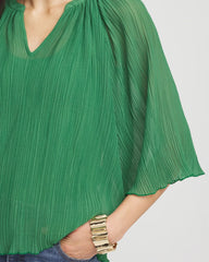 Chico's Sale Jardin Green Textured Pleated Chiffon Blouse