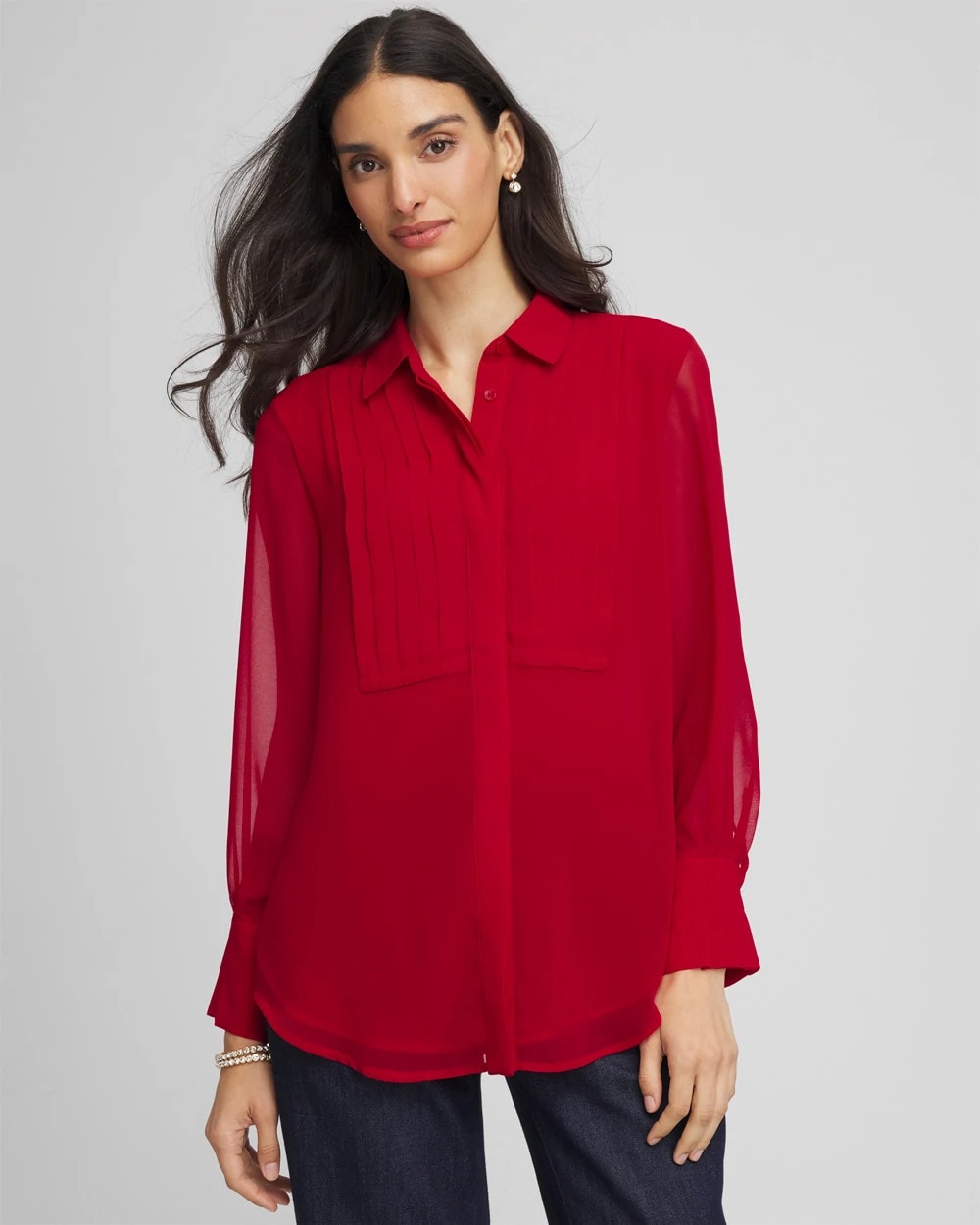 Chico's For Sale Carmine Red Pintuck Georgette Tunic