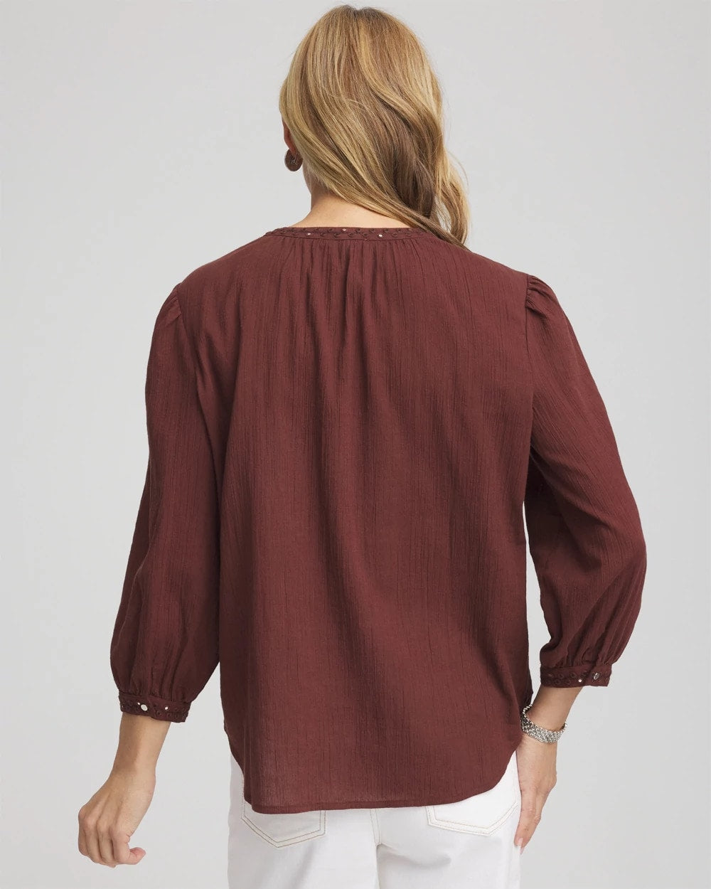 Chico's Online Cacao Embroidered Crinkle-Cotton Blouse