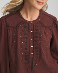 Chico's Online Cacao Embroidered Crinkle-Cotton Blouse