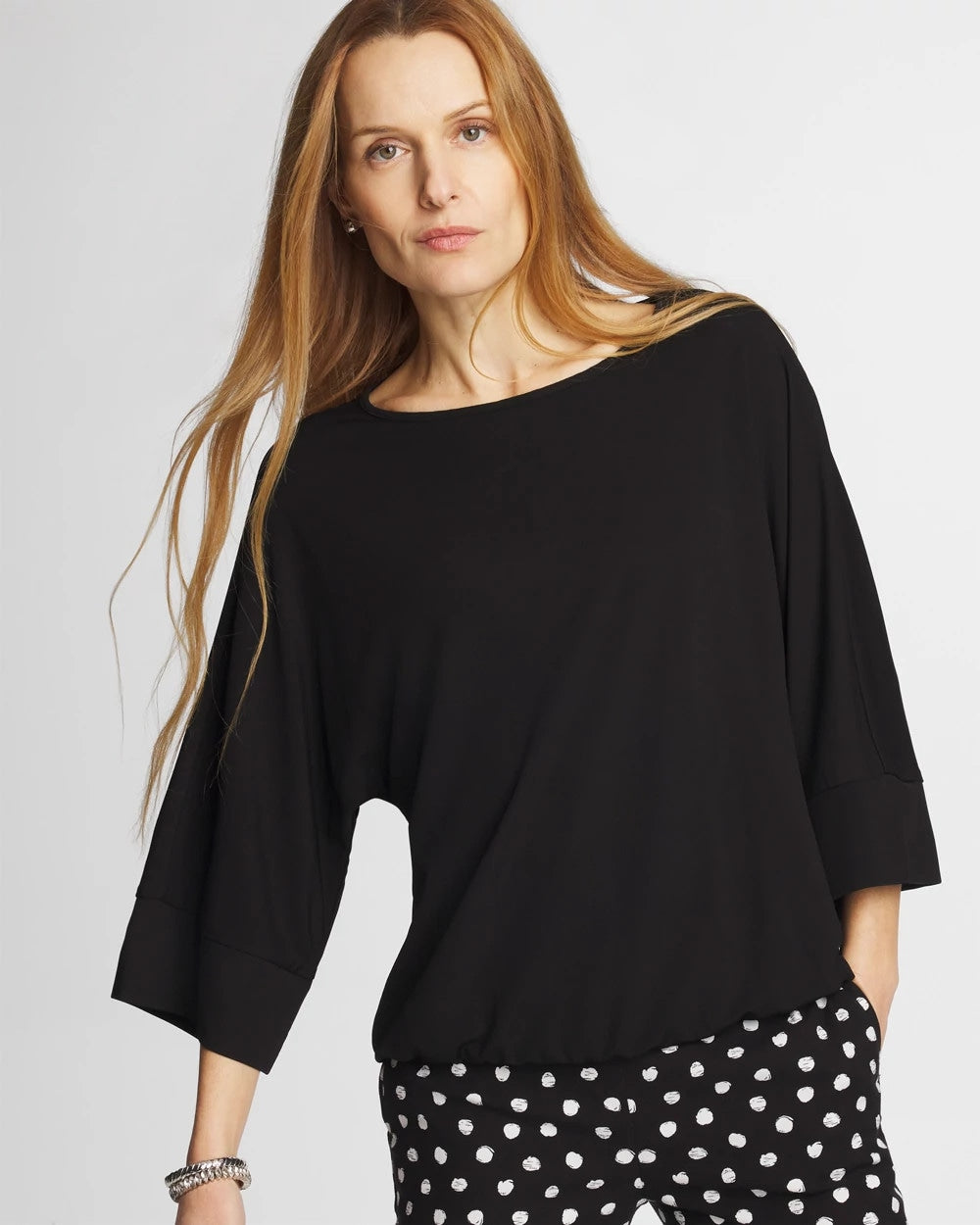 Chico's Discount Black Matte Jersey Bubble Hem Top