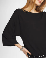 Chico's Discount Black Matte Jersey Bubble Hem Top