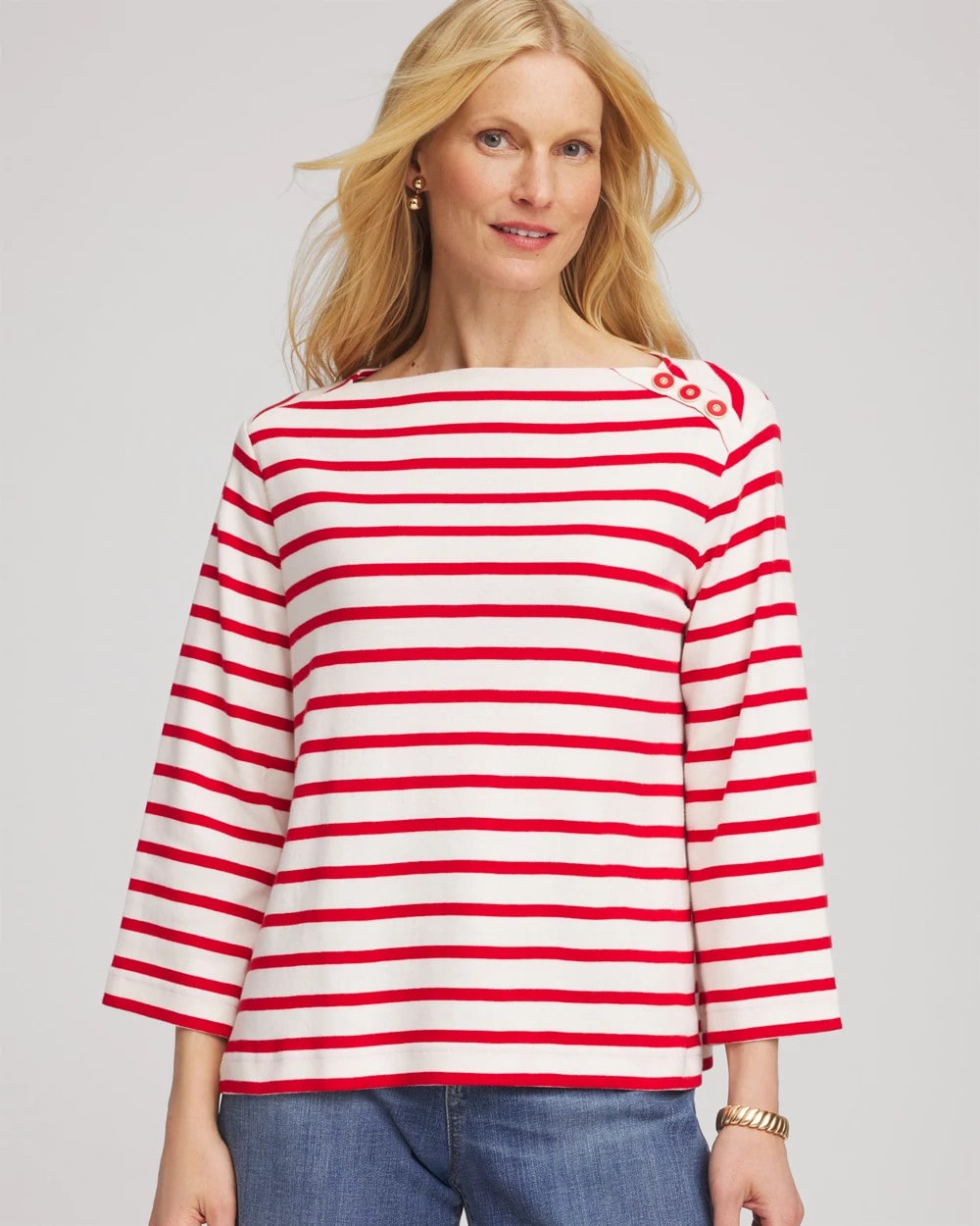 Chico's Sale Love Letter Red Bateau Neck Stripe Top