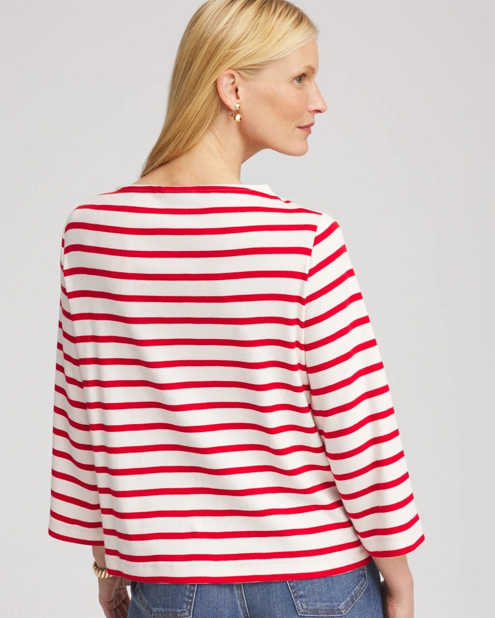 Chico's Sale Love Letter Red Bateau Neck Stripe Top