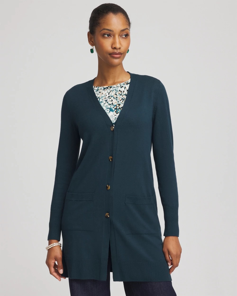 Chico's On Sale Teal Shadow Ella Pocketed Cardigan Sweater