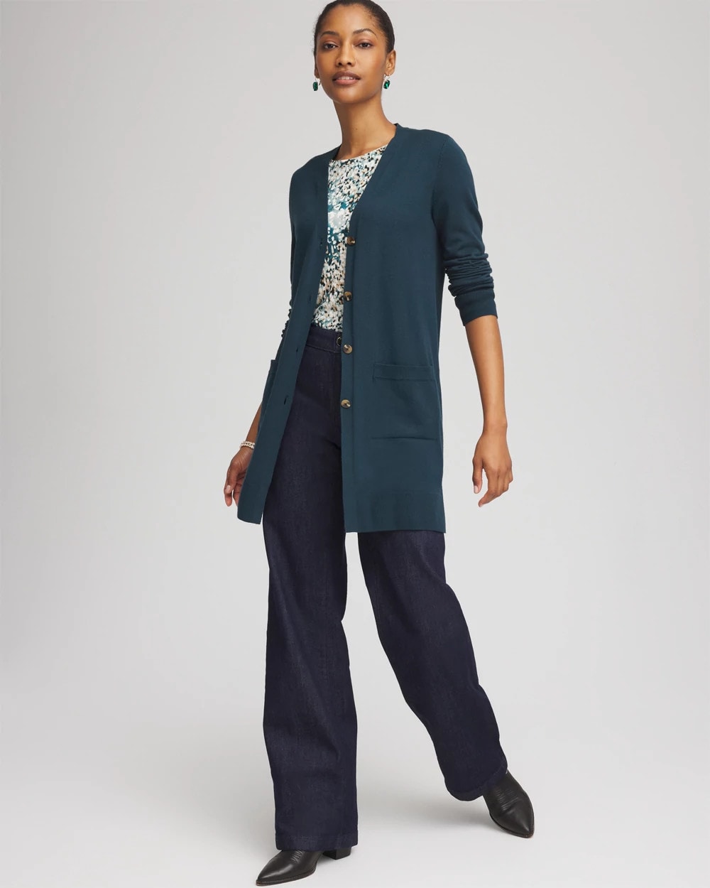 Chico's On Sale Teal Shadow Ella Pocketed Cardigan Sweater