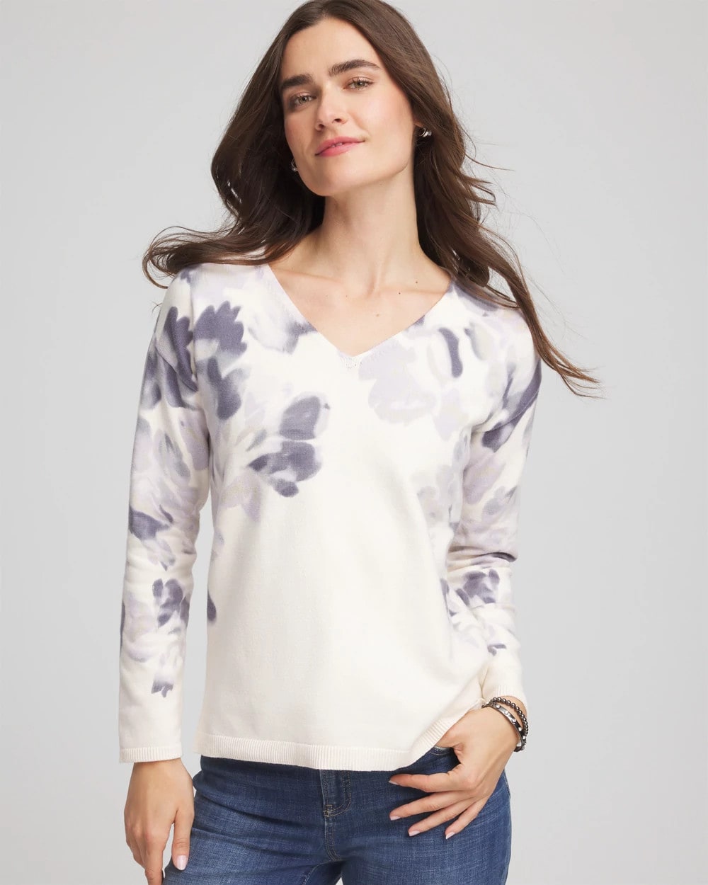 Chico's Online Multi Printed V-Neck Sweater