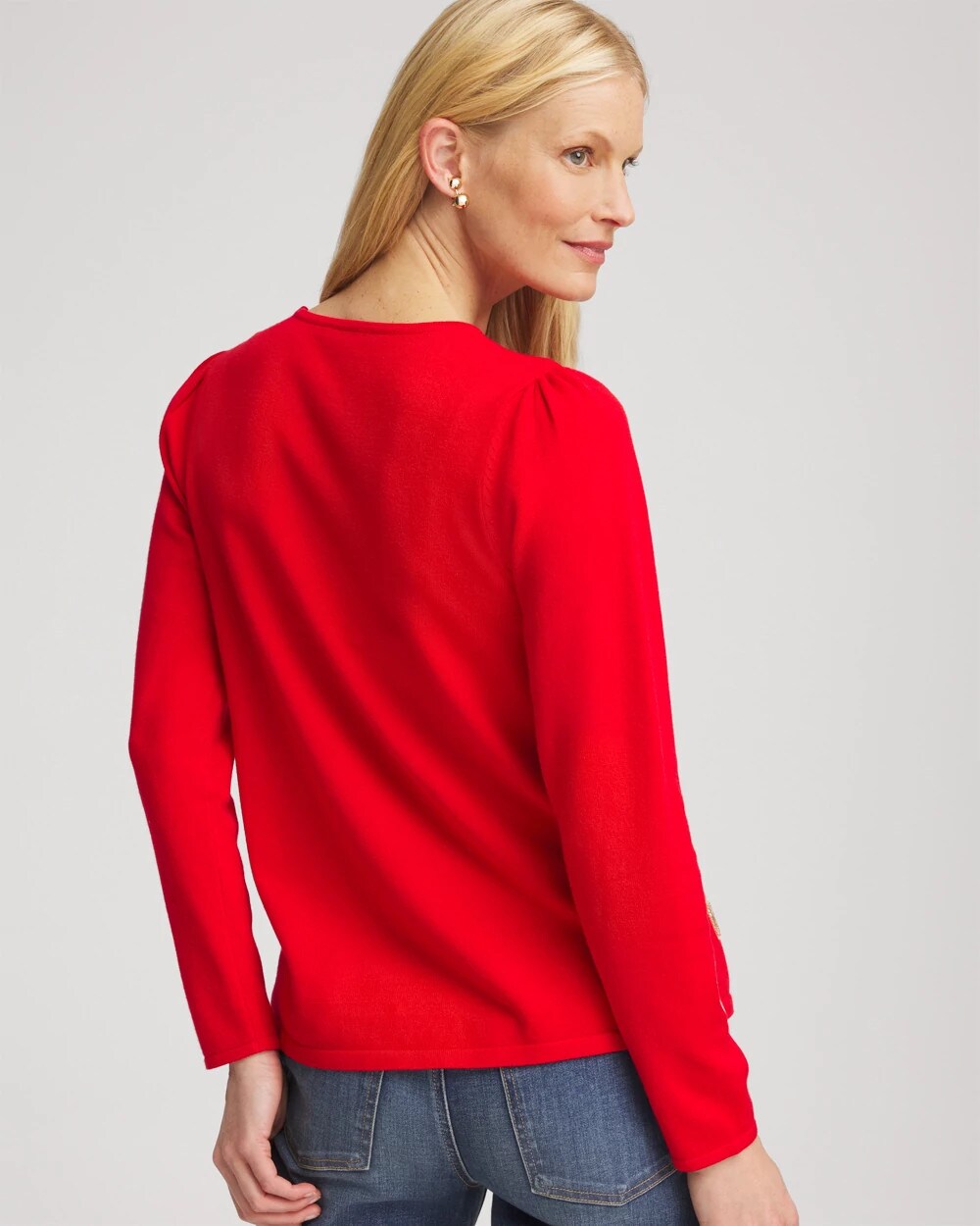 Chico's Outlet Love Letter Red V-Day Embroidered Heart Pullover
