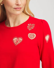 Chico's Outlet Love Letter Red V-Day Embroidered Heart Pullover