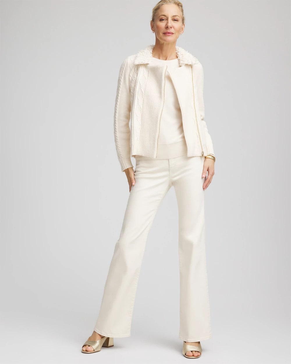 Chico's For Sale English Cream Fur Trim Moto Cardigan