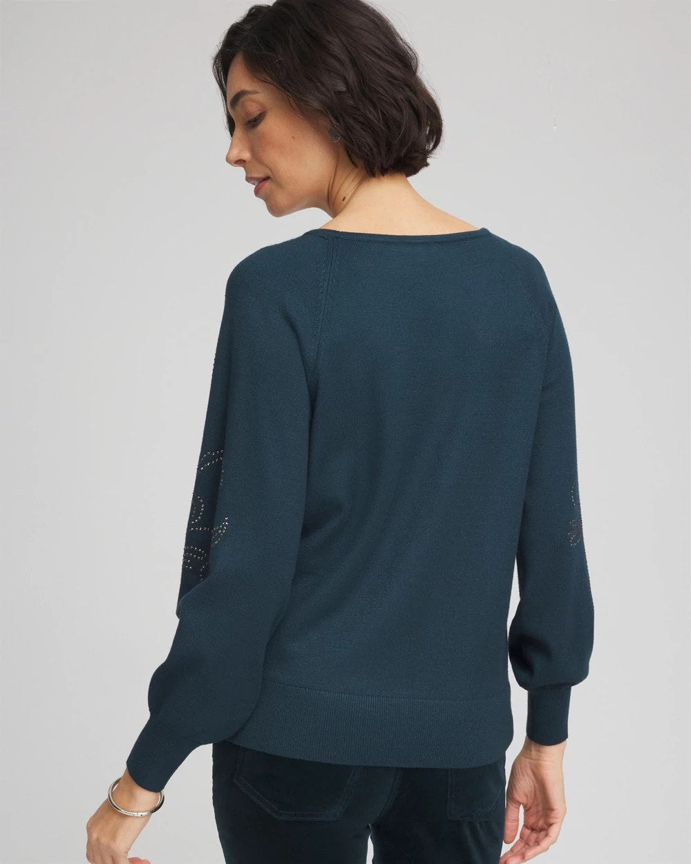Chico's Online Teal Shadow Heatset Embroidered Pullover