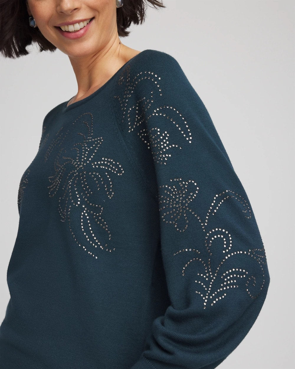 Chico's Online Teal Shadow Heatset Embroidered Pullover
