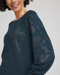 Chico's Online Teal Shadow Heatset Embroidered Pullover