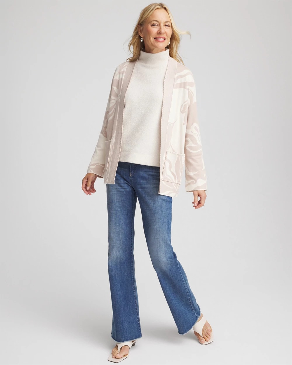 Chico's Discount English Cream Abstract Bloom Cardigan