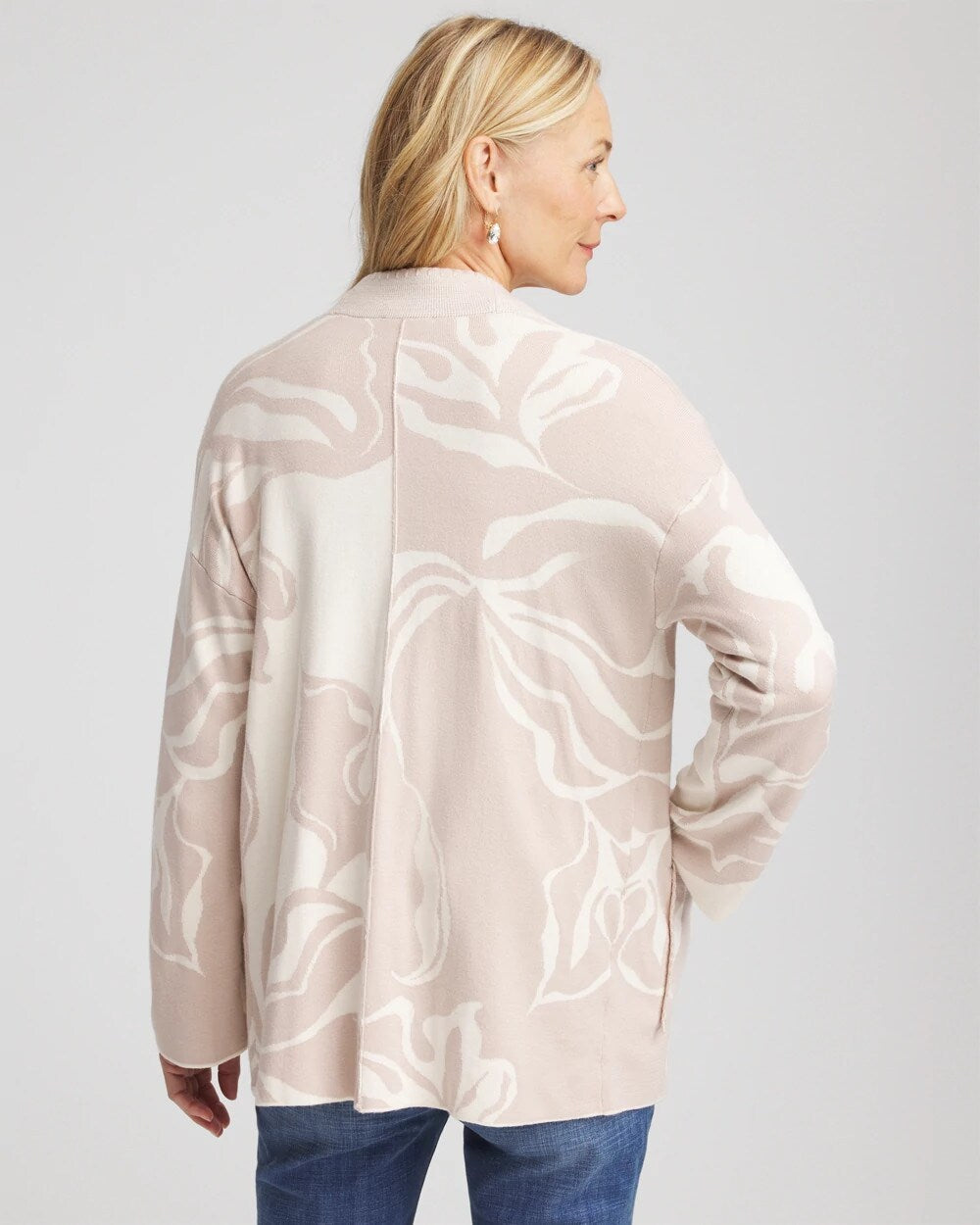 Chico's Discount English Cream Abstract Bloom Cardigan