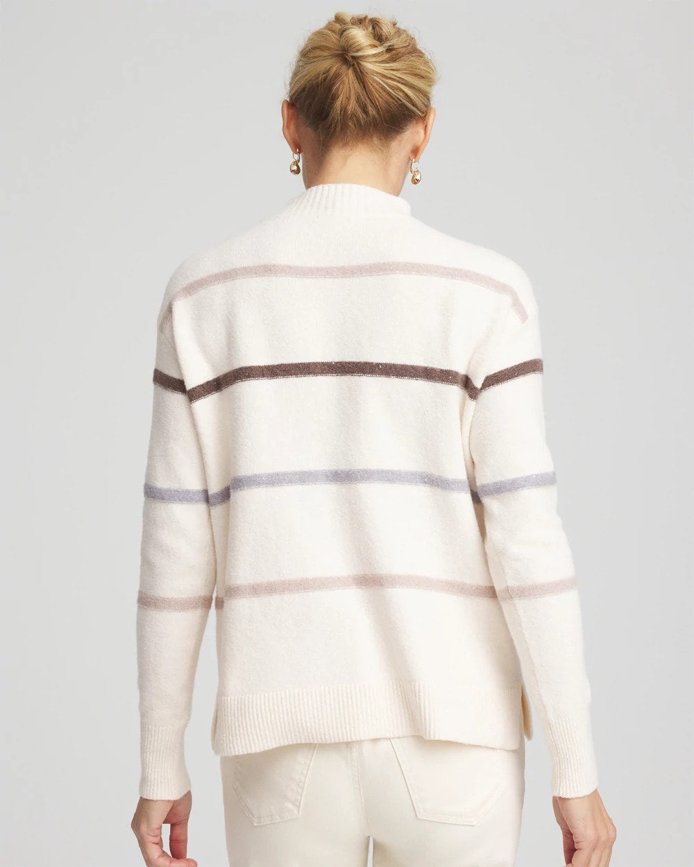 Chico's Sale English Cream Sequined Stripe Pullover Sweater