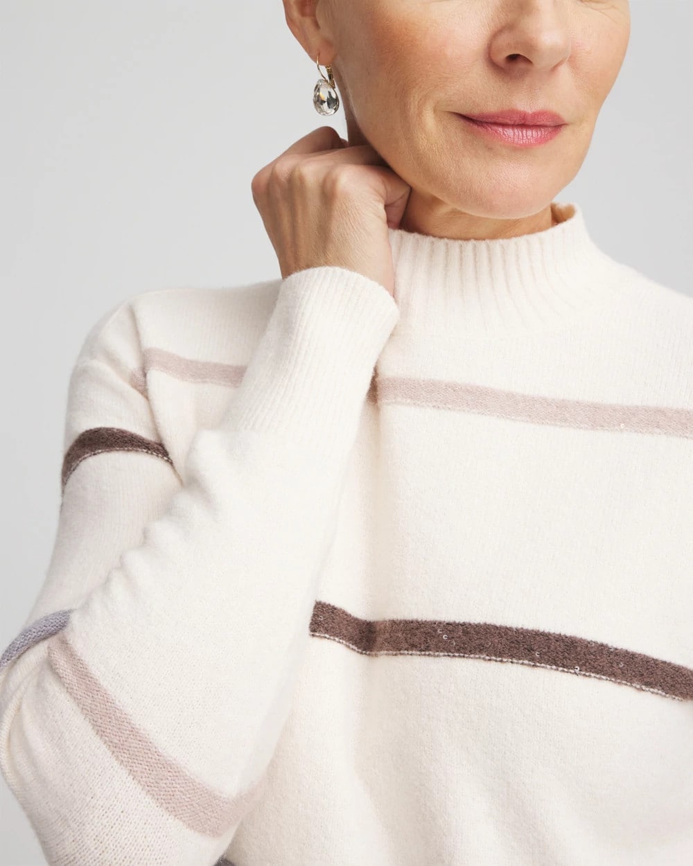 Chico's Sale English Cream Sequined Stripe Pullover Sweater