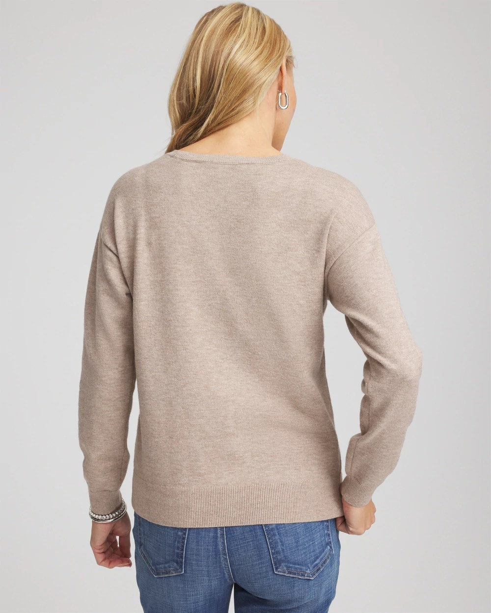 Chico's Outlet Smokey Taupe Floral Sequined Pullover