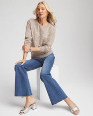 Chico's Outlet Smokey Taupe Floral Sequined Pullover