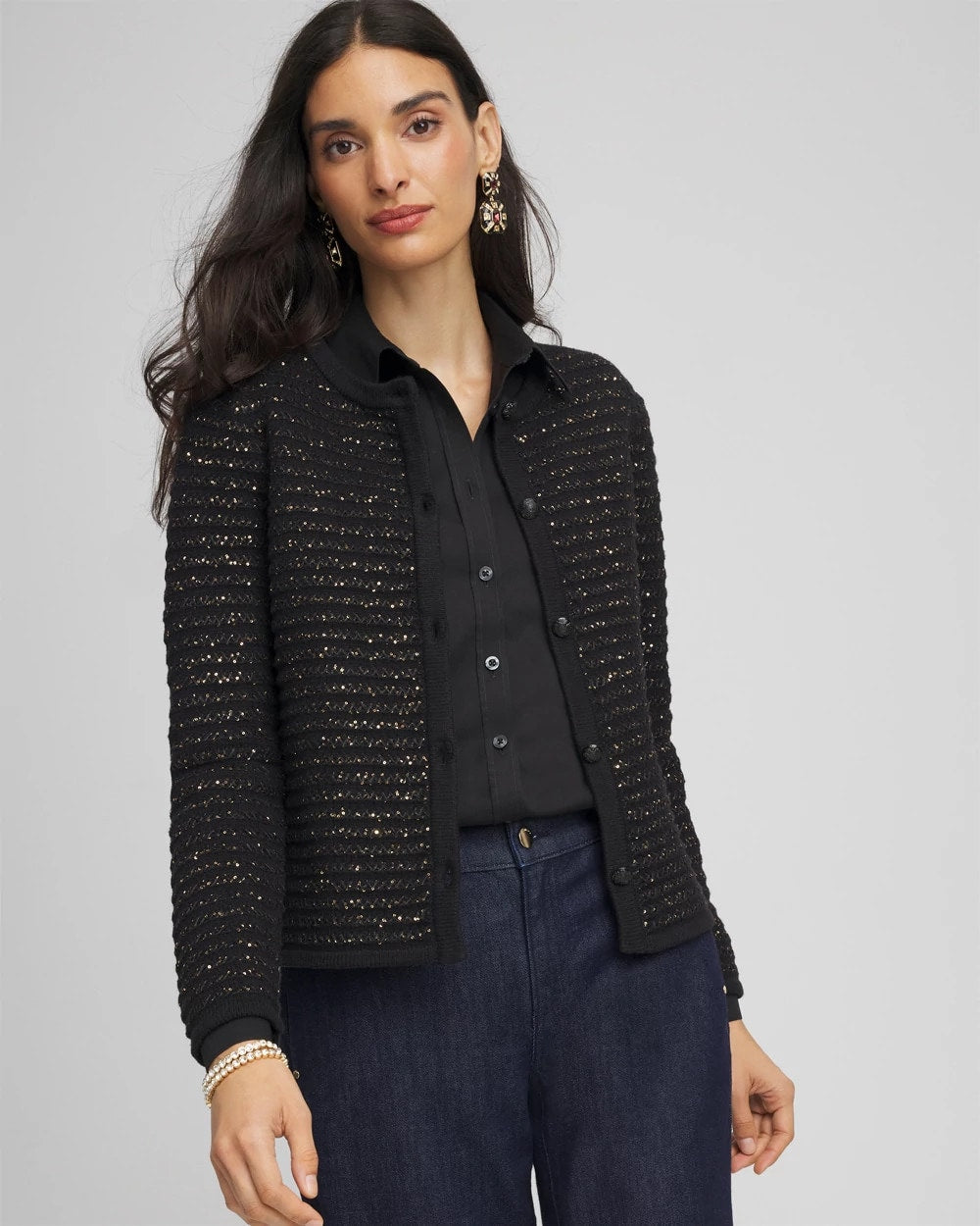 Chico's On Sale Black Shine Cropped Cardigan