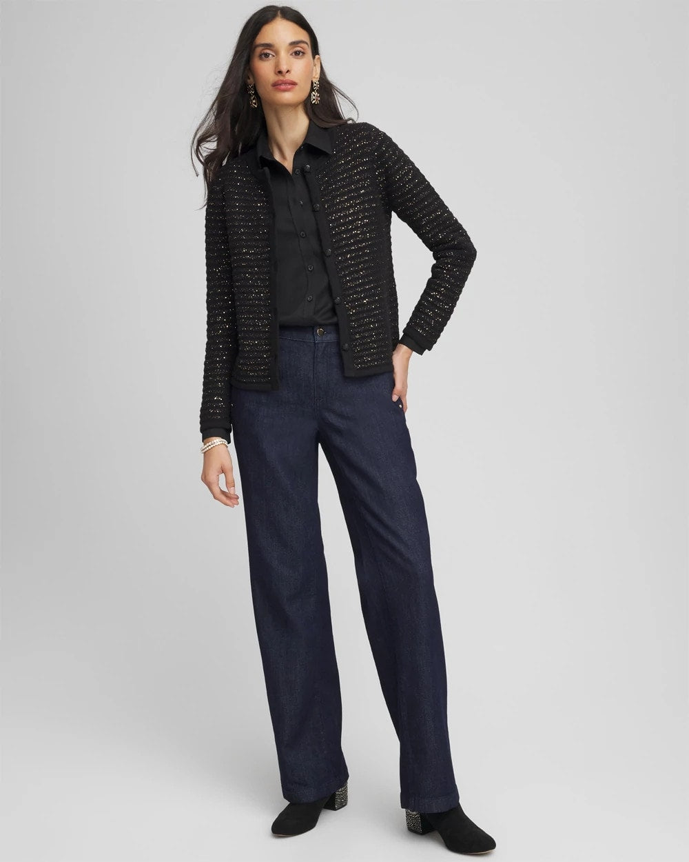 Chico's On Sale Black Shine Cropped Cardigan