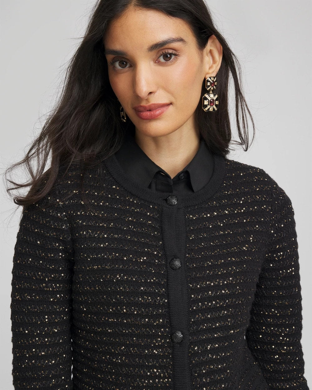 Chico's On Sale Black Shine Cropped Cardigan