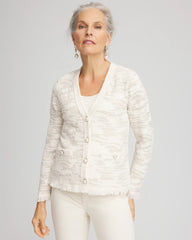 Chico's For Sale English Cream Fringe Textured V-Neck Cardigan