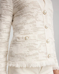 Chico's For Sale English Cream Fringe Textured V-Neck Cardigan