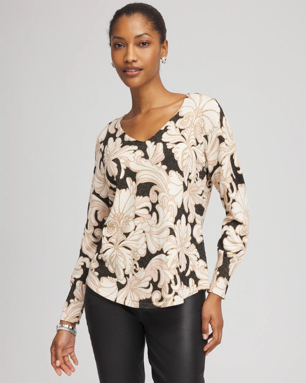Chico's Online Purple Royale Ella Metallic V-Neck Sweater