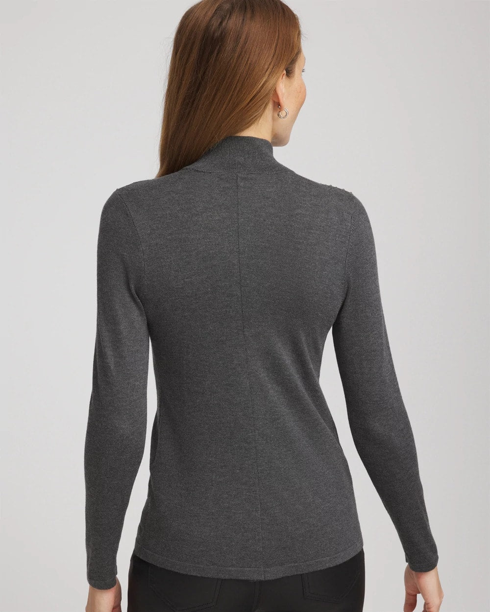 Chico's Discount Graphite Gray Ella Rhinestone Mockneck Sweater