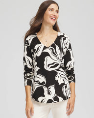 Chico's Sale Black Ella Printed V-Neck Sweater
