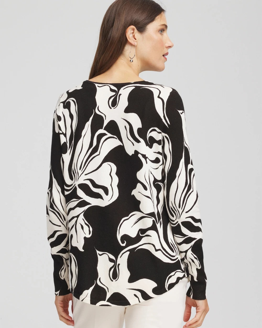 Chico's Sale Black Ella Printed V-Neck Sweater
