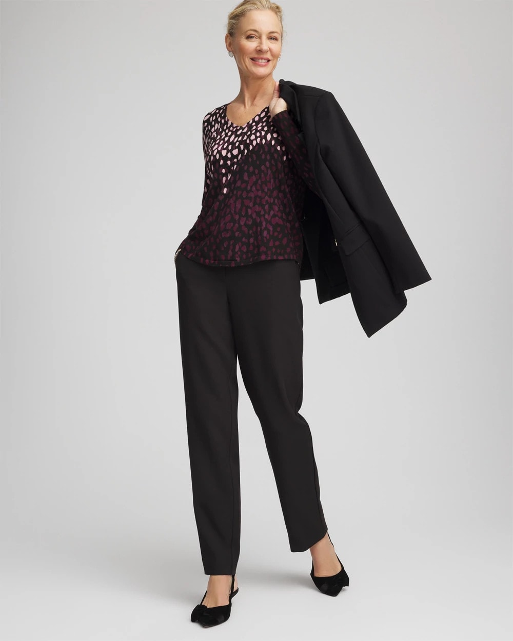 Chico's Outlet Black Ella Printed V-Neck Sweater