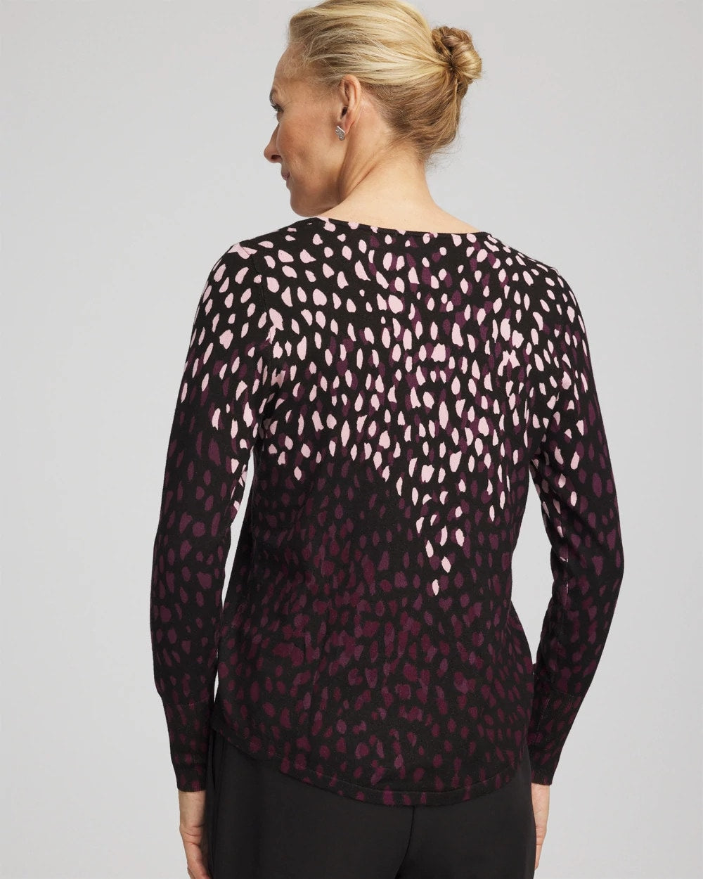 Chico's Outlet Black Ella Printed V-Neck Sweater