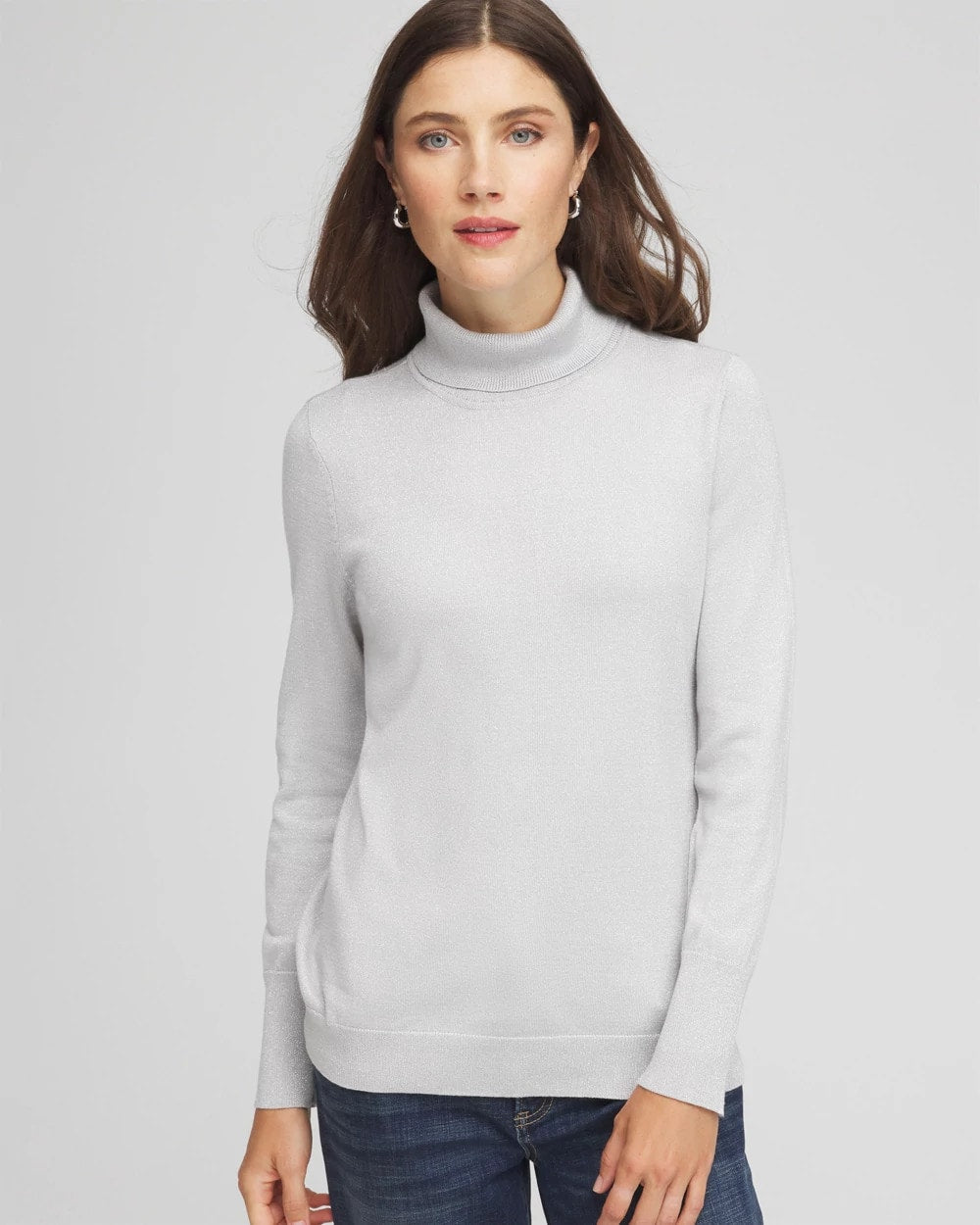 Chico's On Sale Silver Glitter Metallic Turtleneck Pullover Sweaters