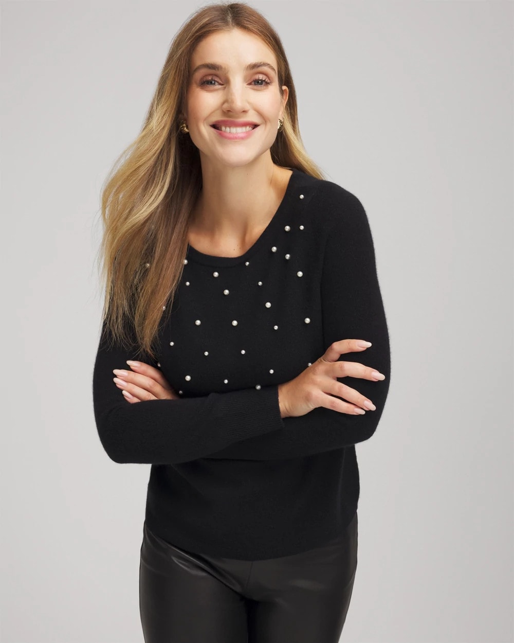 Chico's For Sale Black Embellished Cashmere Pullover Sweater