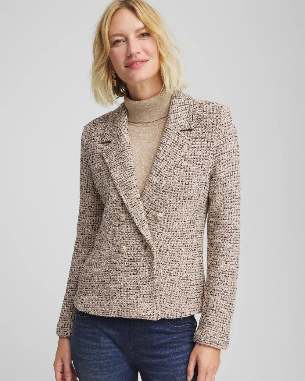Chico's Online Smokey Taupe Double Breasted Tweed Blazer