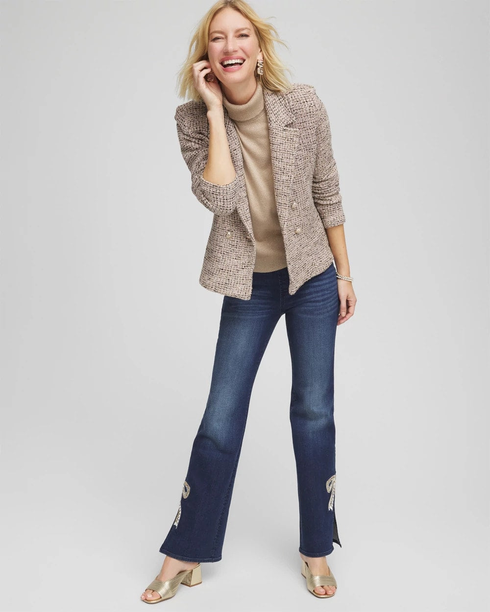 Chico's Online Smokey Taupe Double Breasted Tweed Blazer