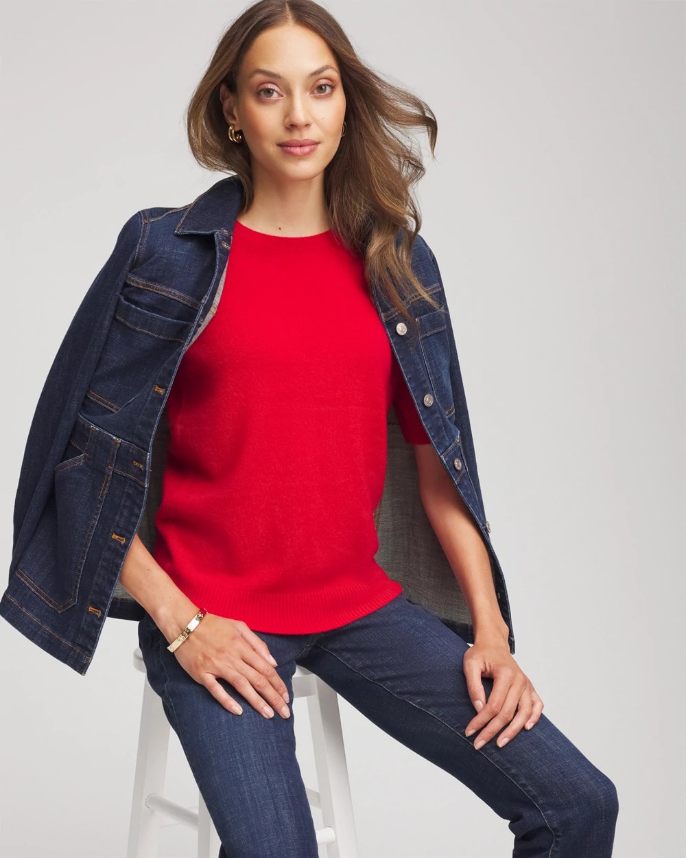 Chico's Discount Red Crewneck Cashmere Pullover Sweater