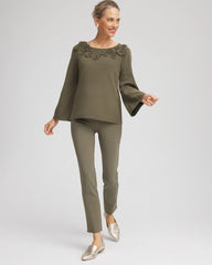 Chico's Outlet Nettle Leaf Appliqué Flared-Sleeve Sweater