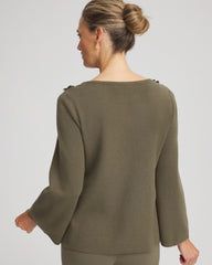 Chico's Outlet Nettle Leaf Appliqué Flared-Sleeve Sweater