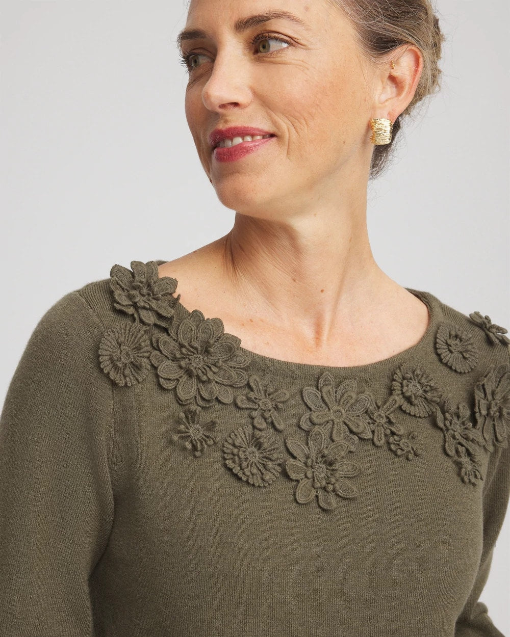 Chico's Outlet Nettle Leaf Appliqué Flared-Sleeve Sweater