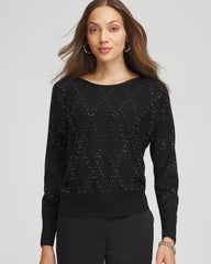 Chico's On Sale Black Ella Embellished Dolman Pullover Sweater